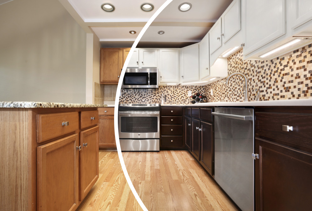 light to dark wood cabinets in Redding