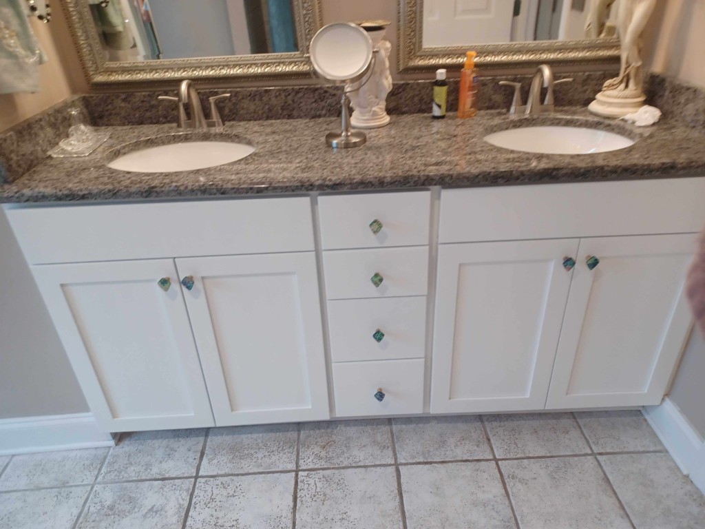 bathroom cabinets after cabinet painting in summerville