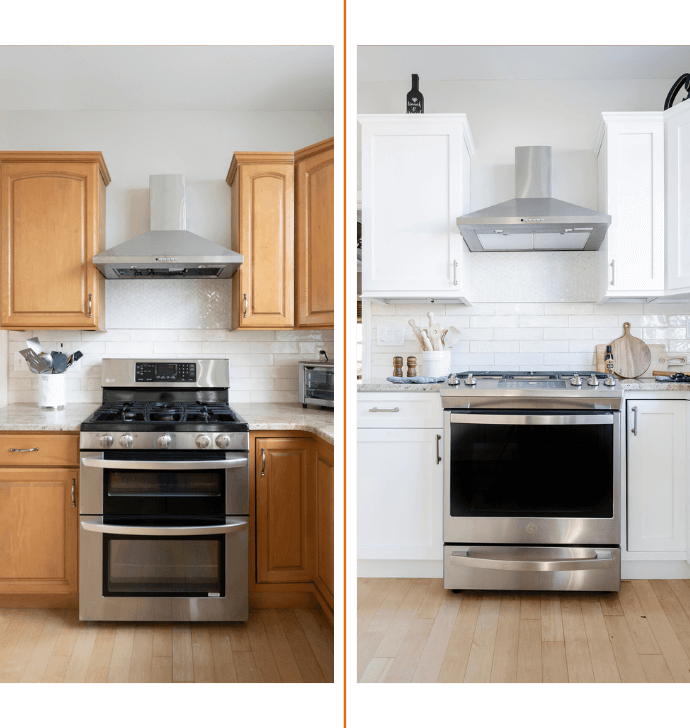 before and after picture of a cabinet door replacement in the Spartanburg area