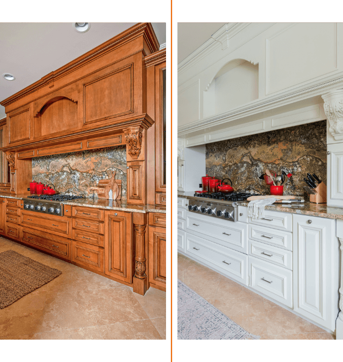 before and after a cabinet refinishing