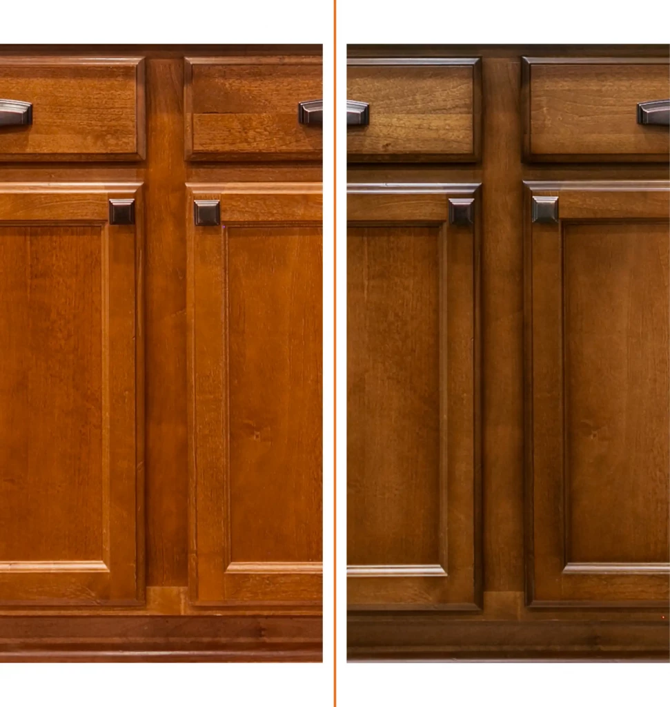 before and after cabinet staining results