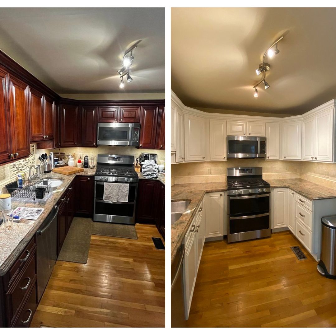 before and after full kitchen cabinet painting