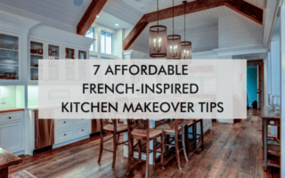 Large kitchen with text, 7 Affordable French-Inspired Kitchen Makeover Tips