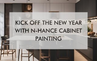 kitchen with text Kick Off The New Year With N-Hance Cabinet Painting