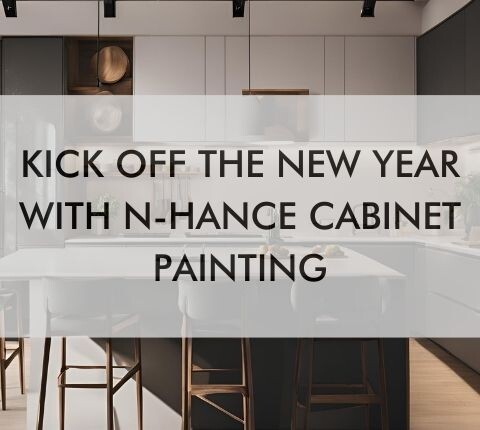 kitchen with text Kick Off The New Year With N-Hance Cabinet Painting