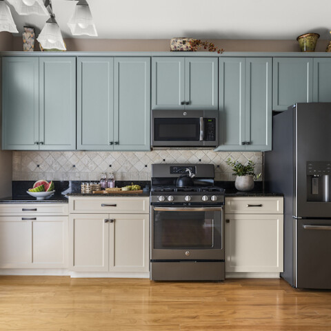 two-tone kitchen cabinet painting in meridian