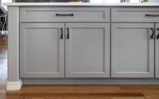 Grey cabinets with black bar hardware